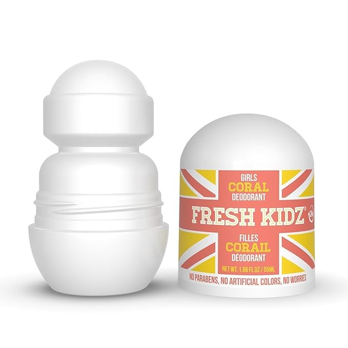 Fresh Kidz Body Wash 16.9 fl.oz. and 2 Roll-On Deodorants 1.86 fl.oz. for Kids and Teens - Girls Coral Set