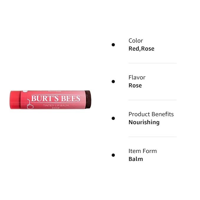 Burt's Bees Tinted Lip Balm, Rose, 0.15 Ounce (Pack of 4)