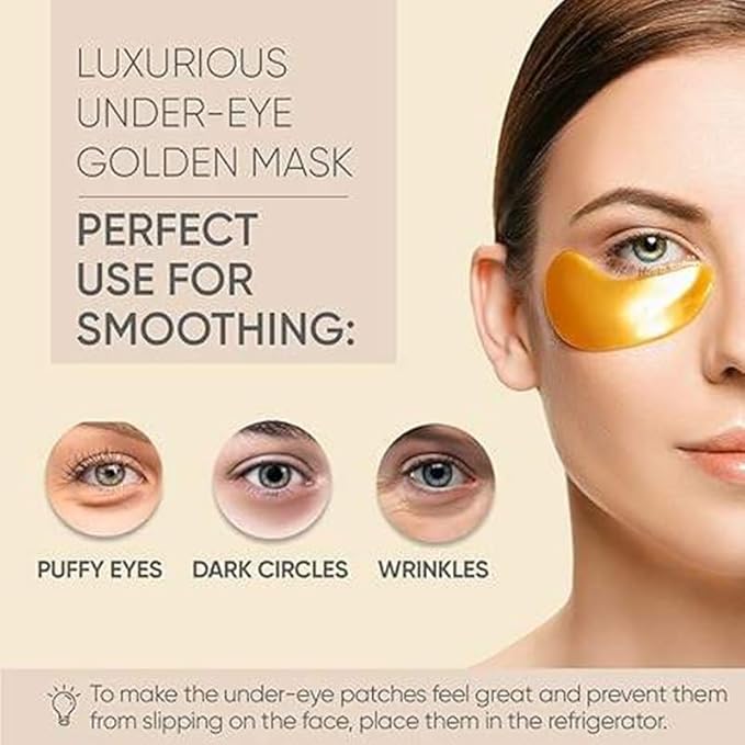 Eye Magic Gold Under Eye Gel Patch (20 Pairs) Herbal Cooling Eye Skincare Treatment for Puffy Eyes, Dark Circles, Fine Lines, Wrinkles USA Tested