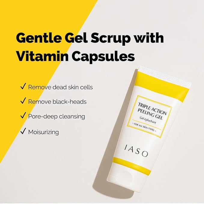 IASO Triple Action White Peeling Gel | Exfoliating Gel for Face, eep Pore Cleanse, Tone-Up Effect & Smoother Skin Texture, Korean Skin Care, 5.07 oz