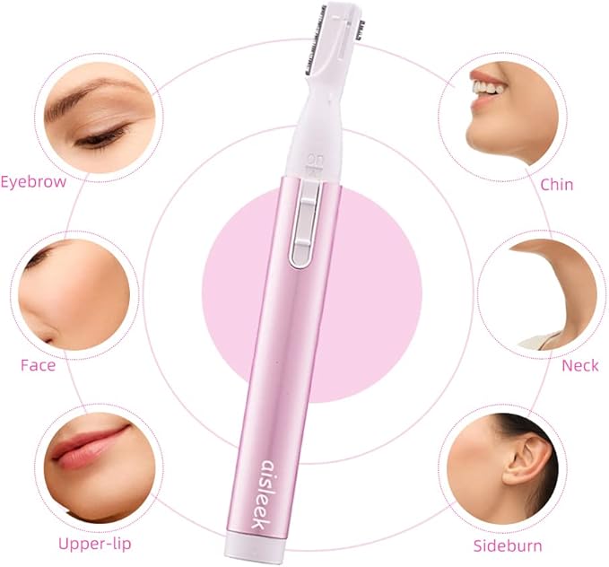 Eyebrow Trimmer, Facial Hair Trimmer Precision Detailer with Rinseable Blade, Battery Powered Double-Sided Eyebrow Razor with Comb, Compact Pen-Size Safe Painless Shaver