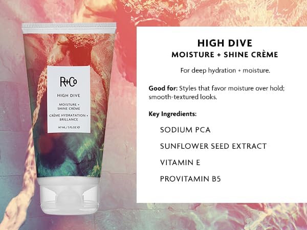 R+Co High Dive Moisture and Shine Crème (5 Oz) + Bonus Travel Size (.5 Oz) | Deep Hydration + Softens + Eliminates Frizz | Vegan + Cruelty-Free | Set of 2
