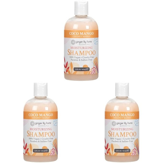 Ginger Lily Farms Botanicals Moisturizing Shampoo for All Hair Types, Coco Mango, 100% Vegan & Cruelty-Free, Coconut Mango Scent, 12 Fl Oz (Pack of 3)