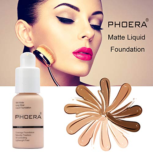PHOERA Foundation, Flawless Soft Matte Liquid Foundation Makeup for Women.(104# Buff Beige)