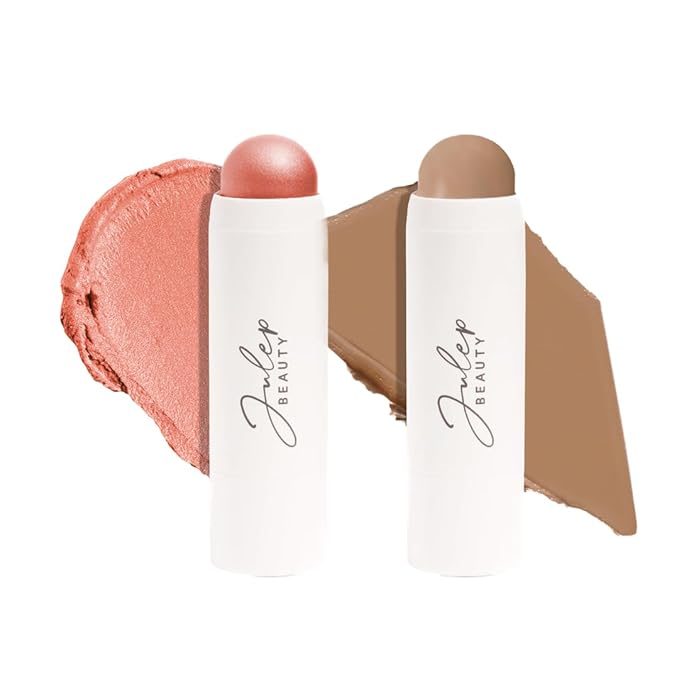 Skip The Brush Contour Duo - Cream to Powder Multi-Purpose Makeup Sticks - Pigmented, Buildable Color- Rose Gold + Cool Taupe
