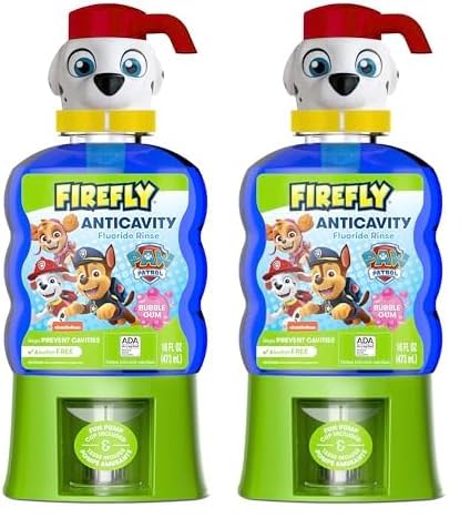 Firefly Kids Anti-Cavity Fluoride Rinse, Paw Patrol, Alcohol Free Formula, ADA Accepted, Helps Prevent Cavities, Bubble Gum Flavor, 16 Ounce (Pack of 2)