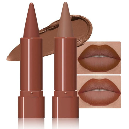 2Pcs Gradient Matte Lipstick Crayon Lip Liner pencil, Flawless Contour Gradual Ombre Effect lip Pencil, Lipstick for Women Long Lasting Waterproof Smudge Proof Lipstick Pencil 01#+04#