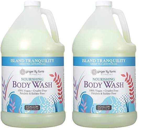 Ginger Lily Farms Botanicals Nourishing Body Wash, Island Tranquility, 100% Vegan & Cruelty-Free, Green Tea & Lemongrass Scent, 1 Gallon Refill (128 fl. oz.) (Pack of 2)