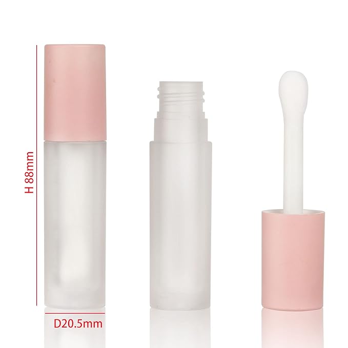 COSIDEA 24 pcs 5ml empty big brush lip gloss tube with stopper (Frosted bottle, Pink cap)
