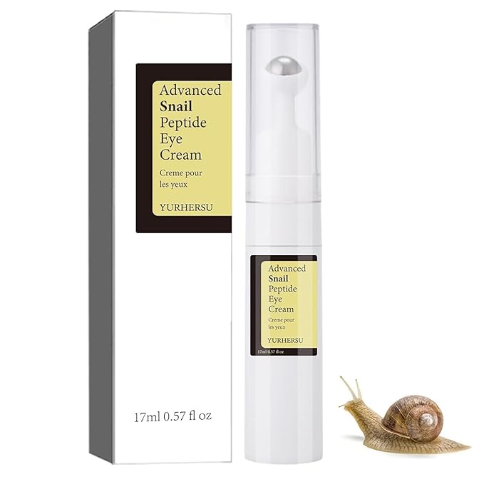 Snail Peptide Eye Cream Non-Sticky Snail Mucin Eye Care Hydrating Essence with 360° Massage Ball for Reducing Dark Circles/Puffiness/Fine Lines, Moisturizing, Firming, Adding Skin Elasticity