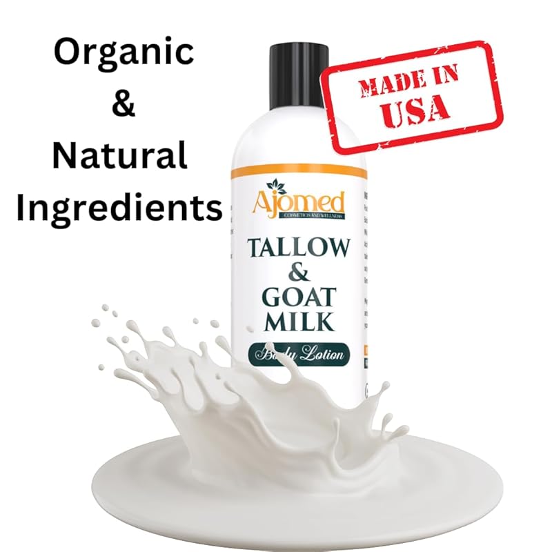 Grass Fed Beef Tallow & Goat Milk Body Lotion for Sensitive Skin, Organic Tallow moisturizer- Soothes Dry Patches, Goat Milk Moisturizer - Handmade Tallow Body Lotion (Oatmeal & Honey, 12 Oz)