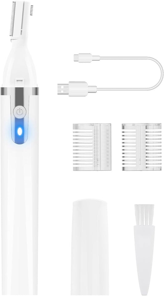 Eyebrow Trimmer Electric Eyebrow Razor, Rechargeable Facial Hair Shaver Painless Detail Trimmer with Rinseable Blade for Face Beard Neck (White)