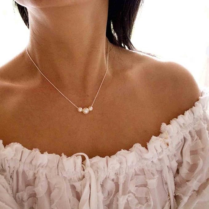 Boho Pearl Choker Necklace Gold Pearl Pendant Necklace Tiny Pearl Floating Necklace Minimalist Wedding Necklace Jewelry Women and Girls Gifts