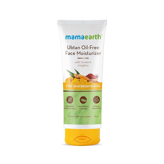 MAMAEARTH Ubtan Oil-Free Face Moisturizer for Radiant Skin | Enriched with Saffron & Turmeric | Long-Lasting Hydration & Non-Sticky Moisturization | 2.71 Fl Oz (80ml)