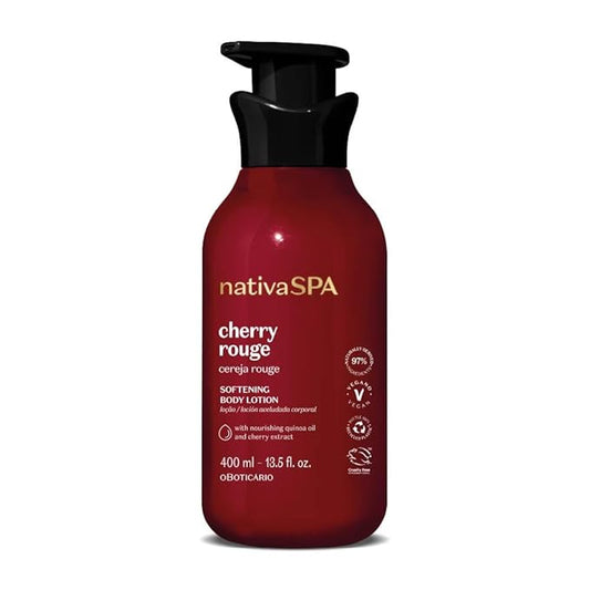 O Boticário Nativa SPA Cherry Rouge Velvety Body Lotion, Bold Oriental Amber Fragrance with Cherry Extract & Quinoa Oil, Collagen Boosting Hydration, 13.5 Ounce (400ml)