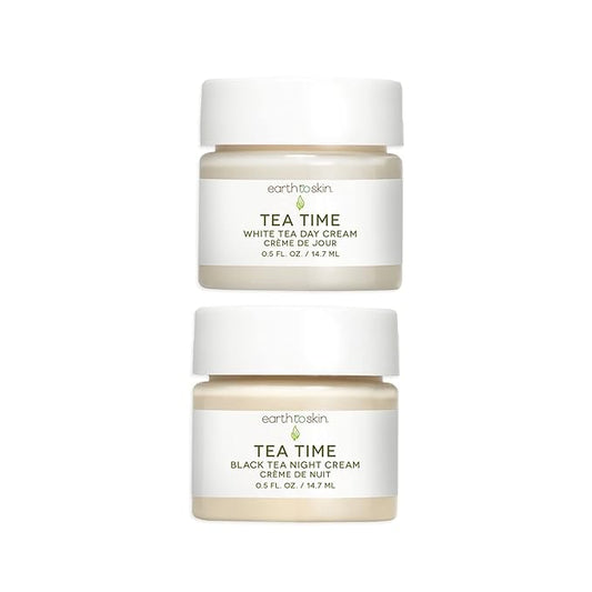 Earth To Skin Tea Time Mini Duo Set: White Tea Day Cream (0.5 Fl Oz) and Black Tea Night Cream (0.5 Fl Oz), All-Day & Night Hydration for Face and Neck (2 Pack)