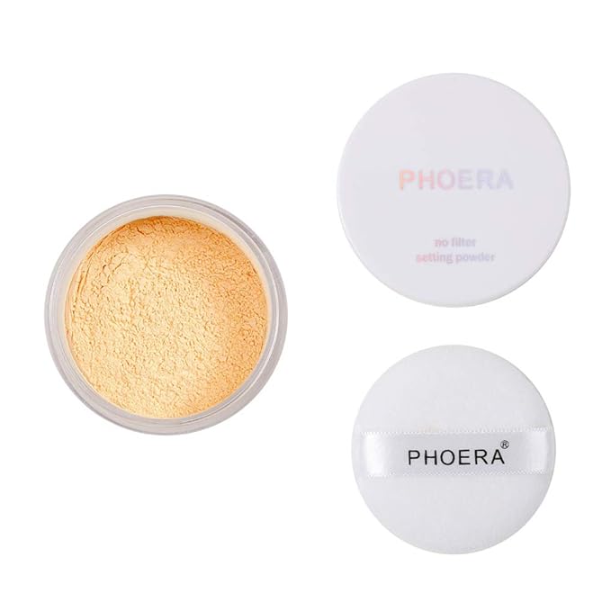 PHOERA Setting Powder Controls Oil,Setting Powder Makeup Light,Loose Powder Makeup Coverage,Loose Setting Powder Mini,0.17oz (03#BANANA)