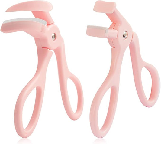 Eyelash Curlers, 2PCS Plastic Eyelash Curler with Silicone Refill Pads Cute Pink Eye Lash Curler for No Pinching or Pulling Lash Curler Makeup Tool