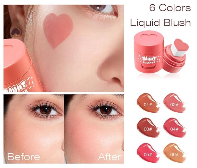 Stamp Liquid Blush Stamp Blush with Heart Shaped Applicator Natural Long Lasting Blush, Light and Airy Makeup for Women (6)