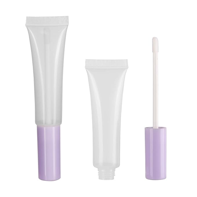 COSIDEA 50 pack Empty Purple 15ml Squeeze lip gloss tubes with wand 0.5oz soft lipgloss container chapstick containers empty tube