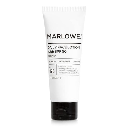 MARLOWE. No. 128 Men's Facial Lotion with Sunscreen SPF 50, 3.4 oz, Oil-Free, Lightweight Daily Face Moisturizer for Men, Includes Natural Extracts to Hydrate, Nourish & Soothe
