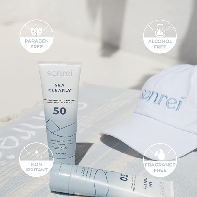 Sonrei Sea Clearly Premium SPF 50 Clear Face and Body Organoshield Sunscreen Gel | UVA, UVB & Antioxidant Enriched, Water Resistance, UV Protection, Vegan, GMO & Gluten Free - 3.4 Fl Oz (Pack of 1)