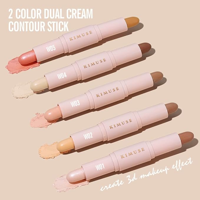 KIMUSE 2Color Dual Cream Contour Stick, Long Lasting Face Makeup