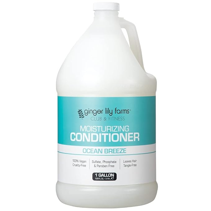 Ginger Lily Farms Club & Fitness Moisturizing Conditioner for Dry Hair, 100% Vegan & Cruelty-Free, Ocean Breeze Scent, 1 Gallon Refill (Pack of 4)
