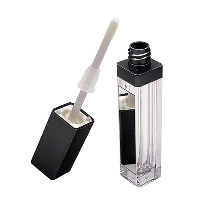 10 Pcs 7.5ml Square Clear Plastic Lip Gloss Tubes Vials with Mirror LED Light Lip Glaze Tube Bottles Empty Refillable Makeup Lipstick Tube DIY Cosmetic Container Travel for Woman Girl(Black)