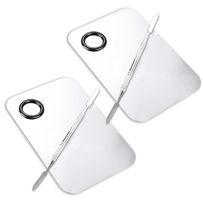 2 Pcs Makeup Mixing Palette, Upgrad Stainless Steel Metal Foundation Palette with Spatula Artist Tool for Mixing Foundation Nail-Art 5.9x3.9 in