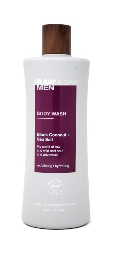 RAW SUGAR Men's Body Wash 25 fl oz (Pack of 1) (Black Coconut + Sea Salt)