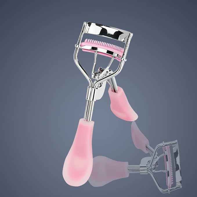 2 Pcs Stainless Steel Eyelash Curler with Built-in Comb Pinch Pain-Free Suitable for Any Eye Shapes and Sizes, with 4 Silicone Refill Pads（Hazy Pink&Light Pink）