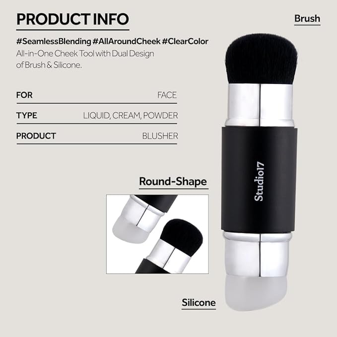 Dual Ended Silicone Tip Blush Brush | Korean Olive Young Makeup Tool for Contouring & Blush Application | Skin-Friendly Non-Irritating Professional Face Makeup Brush