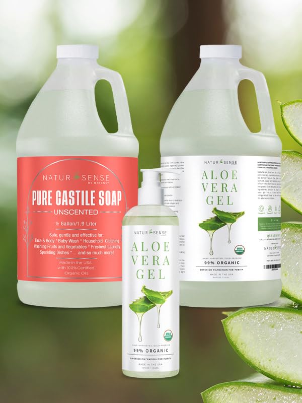 NaturSense Organic Aloe Vera Gel from 100% Pure Aloe–Great for Hair, Scalp, Face, Dry Skin, Acne, Sunburn, Sensitive Skin–Unscented, USDA Certified–12 oz.