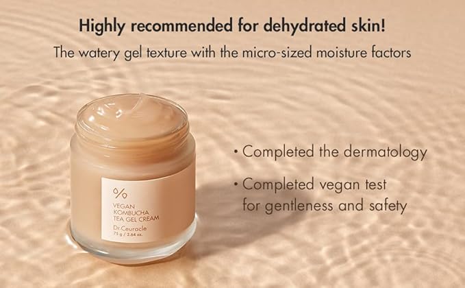 Dr.Ceuracle Vegan Kombucha Tea Gel Cream - Korean Skincare Lightweight Watery Hydrating Moisturizer with Kombucha Tea Extract, Sunflower Seed Oil (75g / 2.64 oz.)