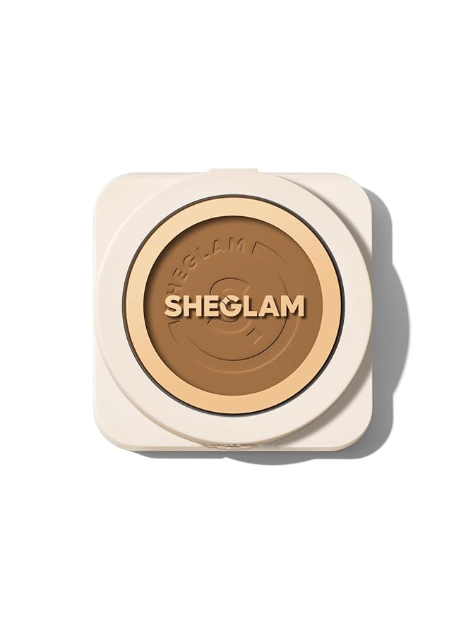 SHEGLAM SKin-Focus Full Coverage Powder Foundation Oil-Control Lightweight Face Pressed Powder Makeup-Mahogany