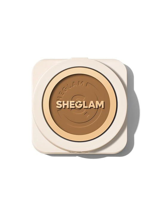 SHEGLAM SKin-Focus Full Coverage Powder Foundation Oil-Control Lightweight Face Pressed Powder Makeup-Mahogany