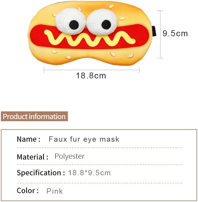 PERFECTSIGHT Sleep Eye Masks, Cute Plush Sleep Eye Cover Lightweight Adjustable Eyeshade Faux Fur Mask Cover for Women Men Sleep Travel Nap (Hotdog)