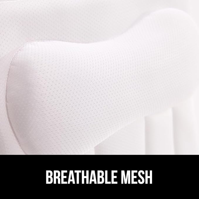 GORILLA GRIP Mesh Bath Pillow for Tub, 6 Powerful Suction Cups, Oversized Headrest with Breathable FlexComfort Technology for Neck, Head, Back Support, Luxury Machine Washable Bathtub Must Haves White