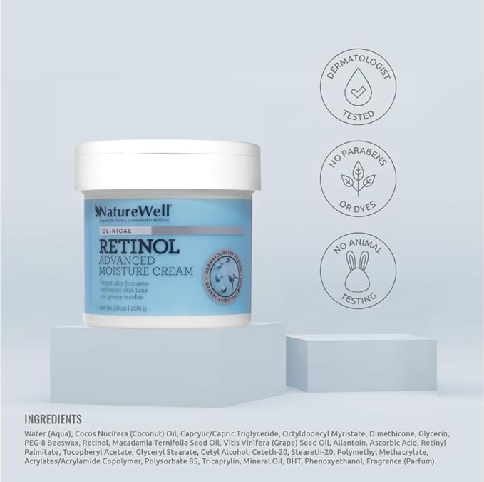 NATURE WELL Clinical Retinol Advanced Moisture Cream for Face, Body, & Hands, Boosts Skin Firmness, Enhances Skin Tone, No Greasy Residue, Packaging May Vary, 2 Pack (10 Oz Each)