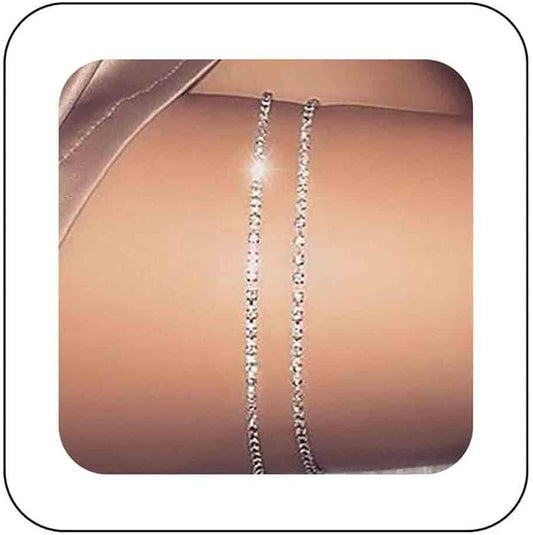 Boho Crystal Thigh Chain Silver Body Chain Leg Chains Body Jewelry Accessories for Women and Girls (Silver)