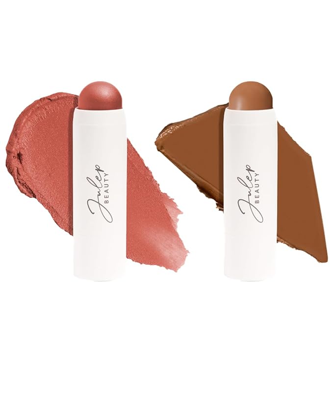 Skip The Brush Contour Duo - Cream to Powder Multi-Purpose Makeup Sticks - Pigmented, Buildable Color for Eyes, Cheeks, and Lips - Desert Rose + In Paradise