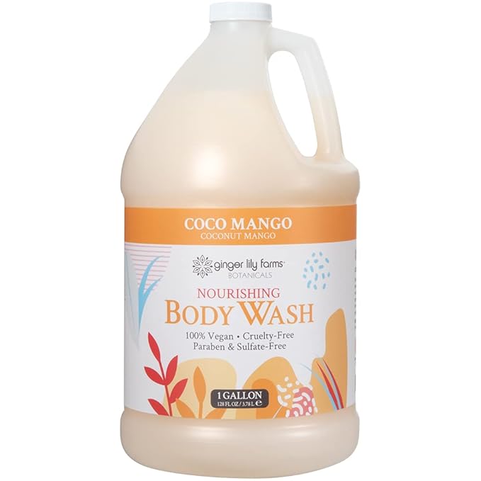 Ginger Lily Farms Botanicals Nourishing Body Wash, Coco Mango, 100% Vegan & Cruelty-Free, Coconut Mango Scent, 1 Gallon Refill 128 Ounce (Pack of 4)