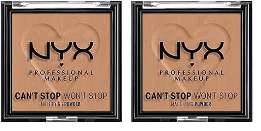 NYX PROFESSIONAL MAKEUP Can't Stop Won't Stop Mattifying Pressed Powder - Caramel (Pack of 2)