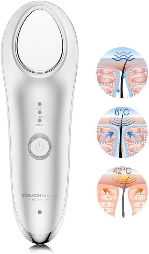 TOUCHBeauty Face Massager Hot and Cold, 42℃ & 6℃ Electric Facial Device for Skin Tightening, Vibration Massager for Puffy Eyes, Wrinkles & Anti-Aging, Rechargeable Beauty Tool (Starlight White)