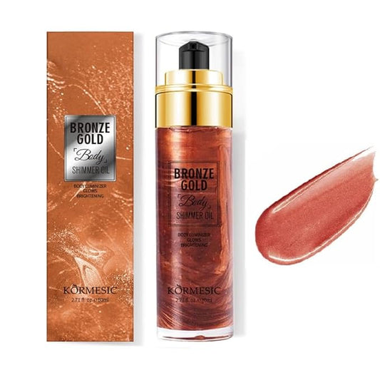 Shimmer Body Oil,Long Lasting Waterproof Face Brighten Glow (Bronze Gold)