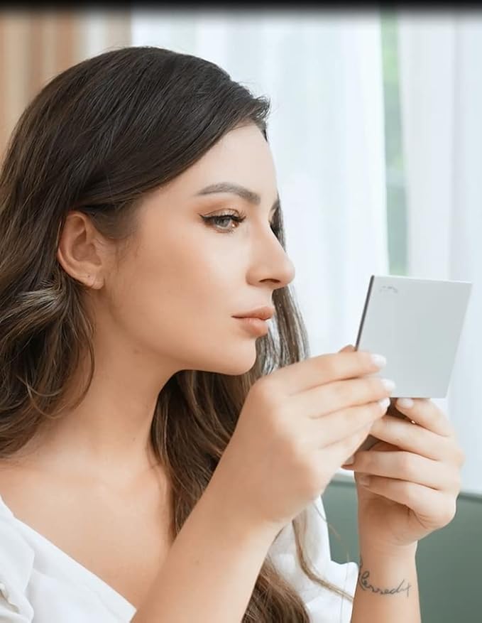 Makeup Mirror with Facial Oil Blotting Paper Sheets – 100 Counts, Silver Compact Folding Cosmetic Travel Mirror Pack (Rose)