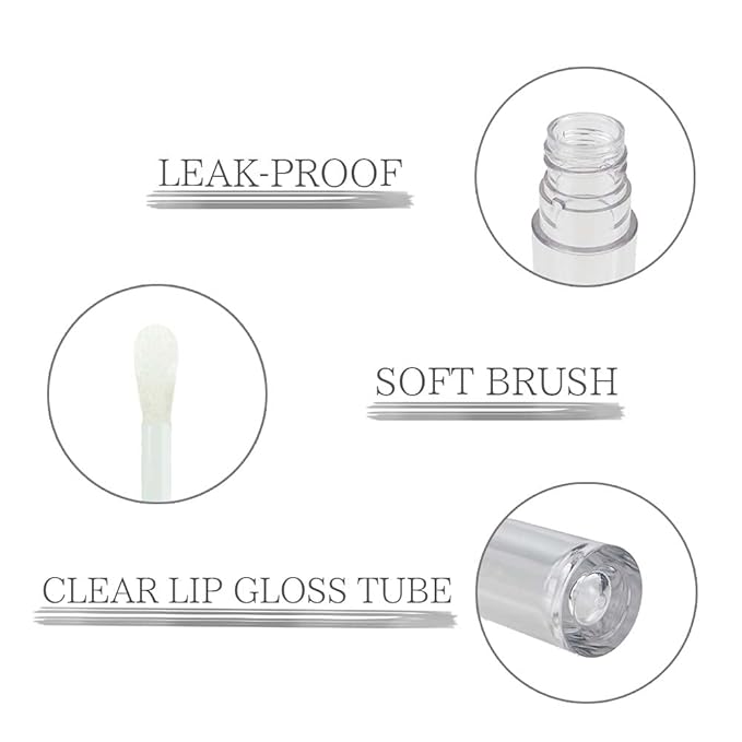 COSIDEA 24 pcs Empty 5ml big brush lip gloss tube White round lipgloss tubes container with big doe foot wand