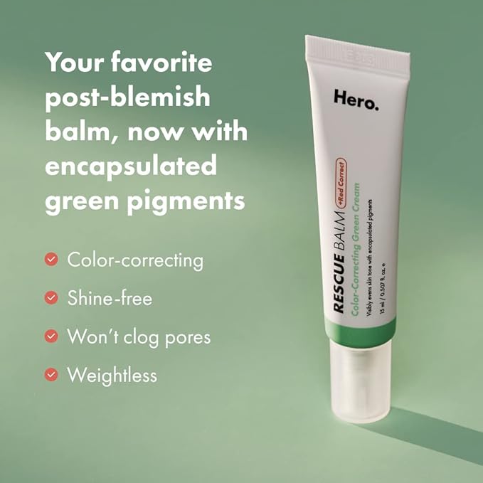 Hero Cosmetics Rescue Balm + Red Correct: Post-Blemish Recovery Cream, Nourishing & Calming, Dermatologist Tested, Vegan (1.69 fl oz)