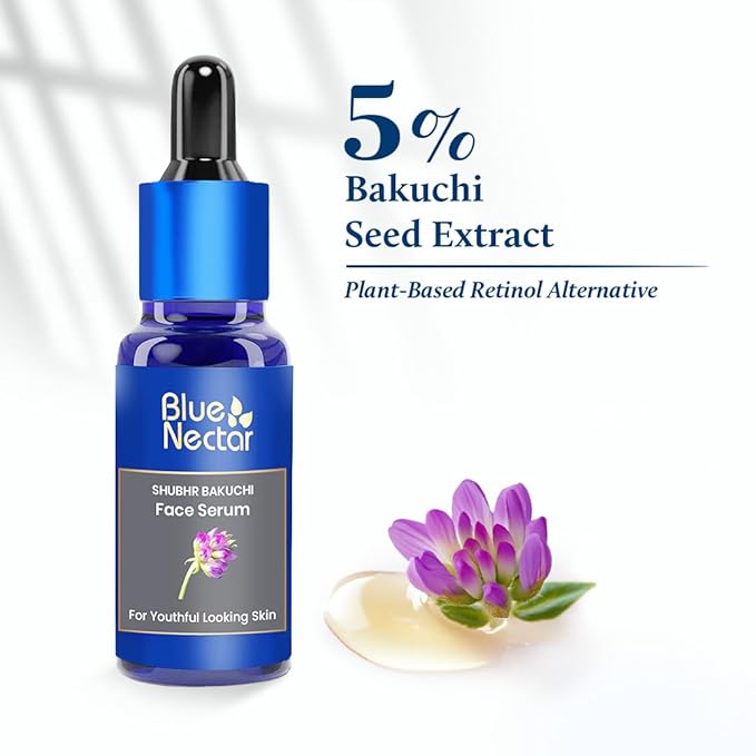Blue Nectar Bakuchiol Serum for Face with Babchi Oil Extract | Ayurveda Retinol Free Serum for Aging Skin | Oil Free Face Moisturizer for Women & Men (10 Herbs, 1 Fl Oz)